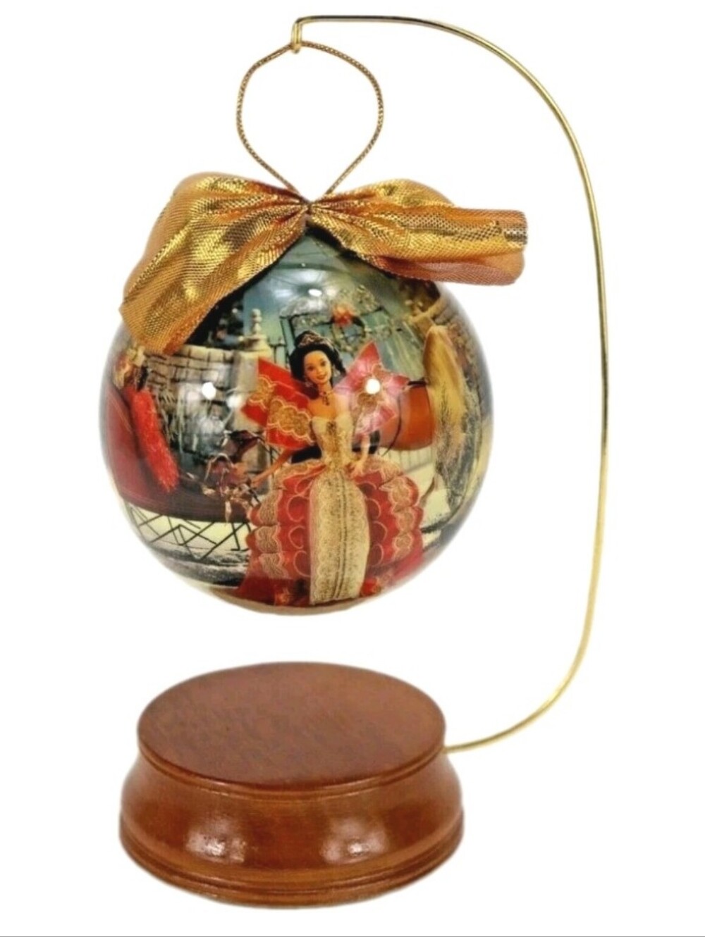 1997 Holiday Barbie 4" Decoupage Ball Ornament Wooden Stand Christmas Tree